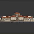 Symmetrical Historic Architectural Model Featuring Red Roof Central Circular Section And Wings
