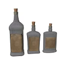 Transparent Glass Wine Bottles and Glasses with Cork Stoppers and Vintage Labels
