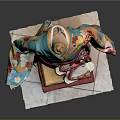 Traditional Japanese Kimono Mannequin Display With Colorful Floral Patterns And Red Base
