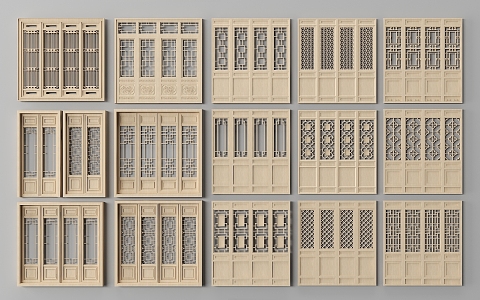 Chinese-style double-door wooden door 3d model