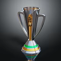 Shiny Silver Trophy Featuring Gold Emblem and Green Gold Ring Polished Base Design