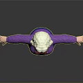 Elderly Lady With White Curly Hair Glasses Purple Cardigan Blue Plaid Skirt Arms Outstretched