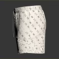White Casual Shorts With Green Geometric Patterns And Elastic Waist Design