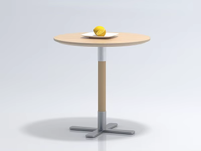 Round Wooden Coffee Table With Metal Base And Lemon On Plate 3d model