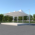 White Tensile Membrane Structure With Platform And Green Trees In Outdoor Space 3d model