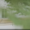 Curved Metal Landscape Seat In Outdoor Plaza With White Building And Trees