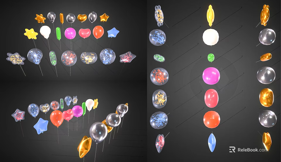 Colorful Decorative Ornament Set With Stars Spheres And Various Shapes For Home Decor 3d model 