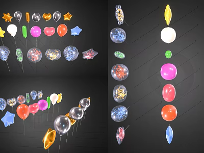 Colorful Decorative Ornament Set With Stars Spheres And Various Shapes For Home Decor 3d model