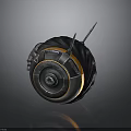 Biomorphic Robotic Sphere Character With Metallic Gear Surface Orange Accents And Antenna