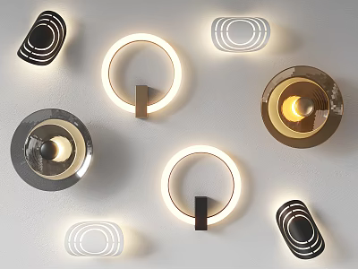 Modern Wall Lamps Featuring Circular Ring Designs LED Lighting And Black White Gold Metal Frames 3d model