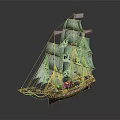 Detailed Wooden Sailing Ship Model With White Sails And Multiple Masts 3d model