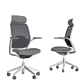 Modern Office Chair With Mesh Backrest Gray Seat Silver Base And Rolling Wheels