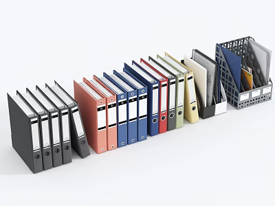 Colorful Office Folders Organized in a Row with Filing Tray for Document Storage 3d model