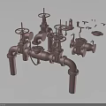 Industrial Pipes Valves Assembly 3D Model Design With Mechanical Fittings And Handles