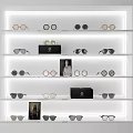 Elegant Jewelry Display Shelves with Illuminated Layers Black Boxes and Accessories