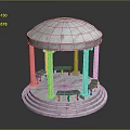 Elegant Marble Domed Pavilion Structure With Circular Base Columns And Benches 3d model