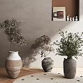 Stylish Potted Plants Display With Decorative Vases Beige Wall Decor Wooden Floor And Rug