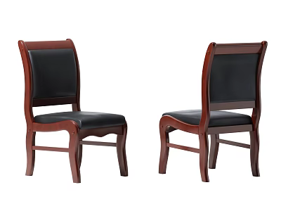 Two Modern Office Chairs With Wooden Frame And Black Leather Seat Design 3d model
