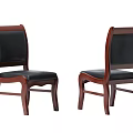 Two Modern Office Chairs With Wooden Frame And Black Leather Seat Design