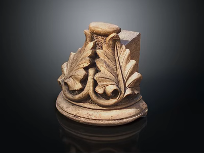 Detailed Hand Carved Ornamental Stone Sculpture With Leaf And Scroll Design 3d model