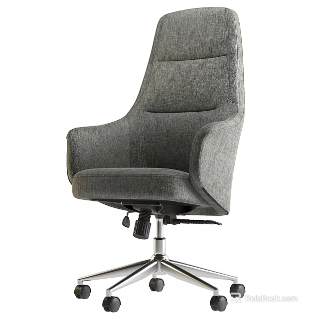 Modern Gray Fabric Office Chair With High Back Armrests And Adjustable Metal Base 3d model 