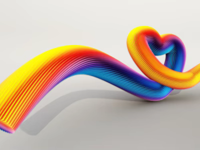 Abstract Colorful Curved 3D Model With Gradient Wave And Heart Shape Design 3d model