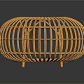 Yellow Rattan Round Decorative Ornament Piece with Hollow Design and Short Legs
