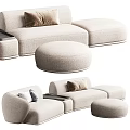 Modern Beige Fabric Sofa Set With Comfortable Pillows Ottoman And Side Table Modules 3d model