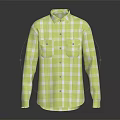 Green Plaid Long Sleeve Shirt With Chest Pockets For Casual Outfit