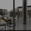 Modern Hotel Lobby Interior With Reception Desk Bookshelves Comfortable Chairs And Decorative Chandeliers
