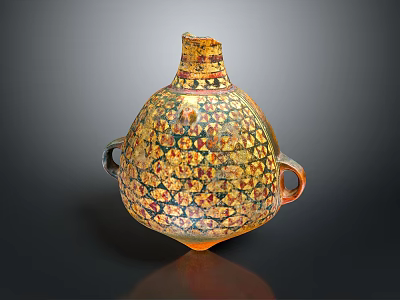 Hand Carved Ceramic Vessel With Intricate Floral Patterns And Dual Handles 3d model