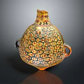 Hand Carved Ceramic Vessel With Intricate Floral Patterns And Dual Handles