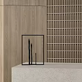 Elegant Modern Front Desk Reception With Stone Counter Wooden Panel And Metal Grid