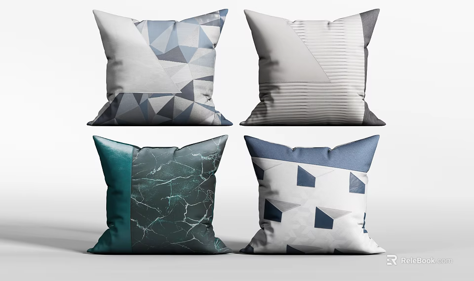 Modern Decorative Throw Pillows With Geometric Striped Marble And Triangular Patterns 3d model