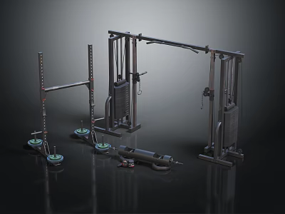Home Gym Fitness Equipment With Metal Frame Black Design Weight Plates And Pull Up Bar 3d model