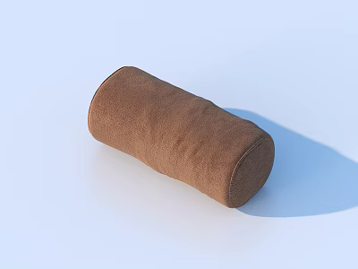 Soft Brown Cylindrical Pillow Plush Fabric on Light Blue Surface for Comfortable Home Decor 3d model