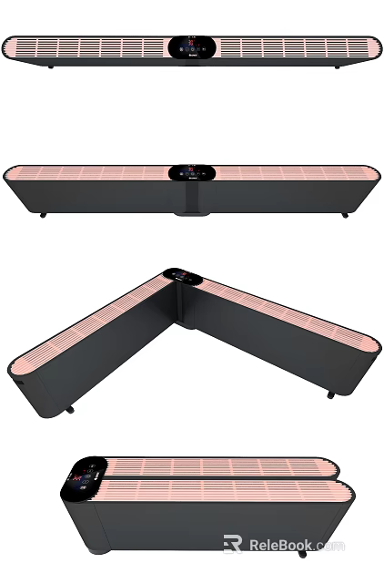 Black Baseboard Heater With L Shaped And Straight Design Pink Heating Elements Control Panel 3d model 