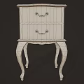 Classic Wooden Nightstand With Two Drawers Golden Handles And Curved Legs