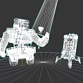 Game Movie Characters With Large Brown White Armored Robot And Small Blue White Slender Robot