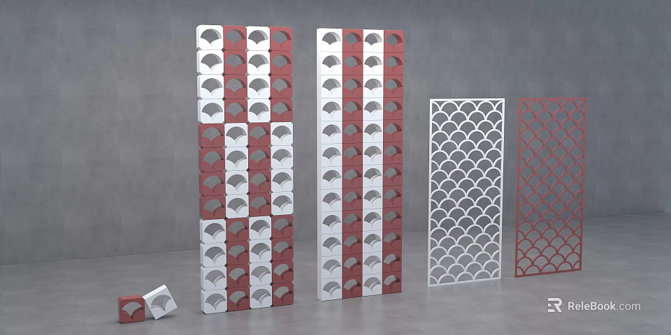 Decorative Room Dividers With Scallop Pattern And Grid Design For Interior Decor 3d model 