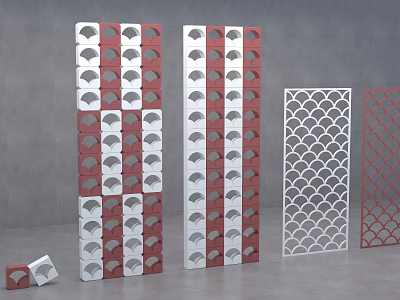 Decorative Room Dividers With Scallop Pattern And Grid Design For Interior Decor 3d model