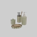 Green And White Striped Bathroom Toiletries Set With Soap Dispenser Holder And Dish