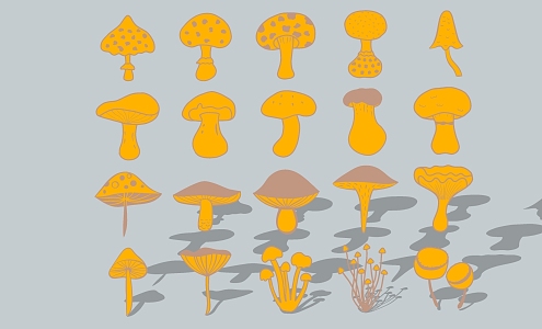 Plant vegetable cute cartoon mushroom silhouette icon rust board 3d model