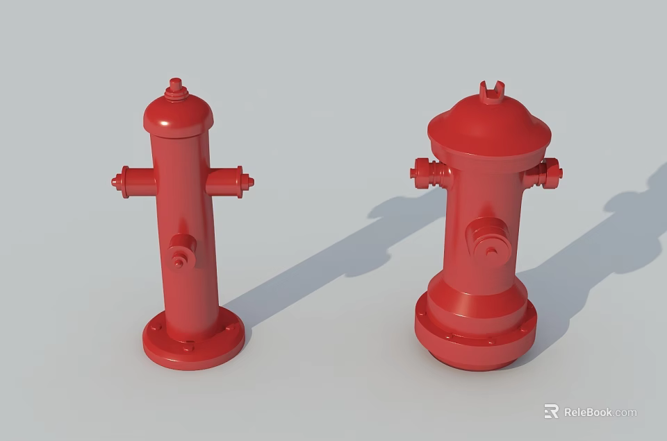 Fire Equipment Two Red Fire Hydrants For Emergency Fire Safety 3d model