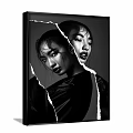 Black and White Female Portrait Art With Torn Paper Design Elements Two Framed Wall Paintings