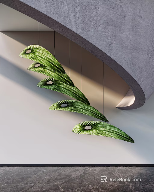 Green Leaf Shaped Hanging Pendant with Multiple Leaves and Modern Natural Design 3d model 