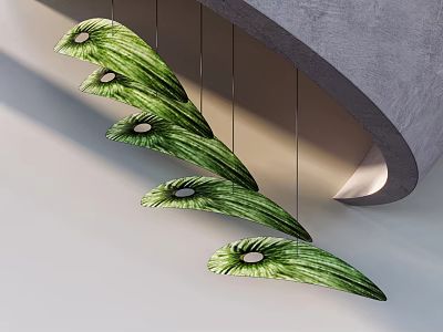 Green Leaf Shaped Hanging Pendant with Multiple Leaves and Modern Natural Design 3d model