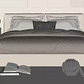 Modern White Double Bed With Gray Bedding Striped Rug Open Book And Black Decor