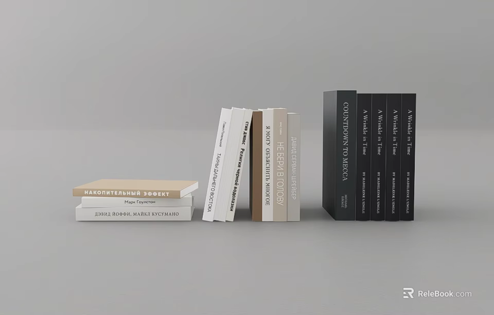 Minimalist Books Display With White Beige Black Stacked And Standing Arrangement 3d model 
