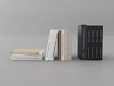 Minimalist Books Display With White Beige Black Stacked And Standing Arrangement 3d model